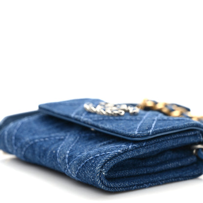Chanel Denim Quilted Chanel 19 Flap Coin Purse With Chain Blue 8 of 9