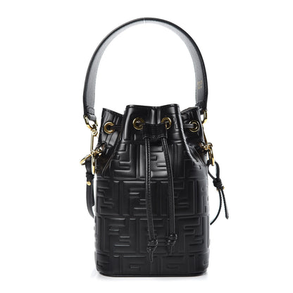 Fendi Vitello Liberty F is Fendi FF 1974 Embossed Mini Mon Tresor Bucket Bag Black 1 of 9