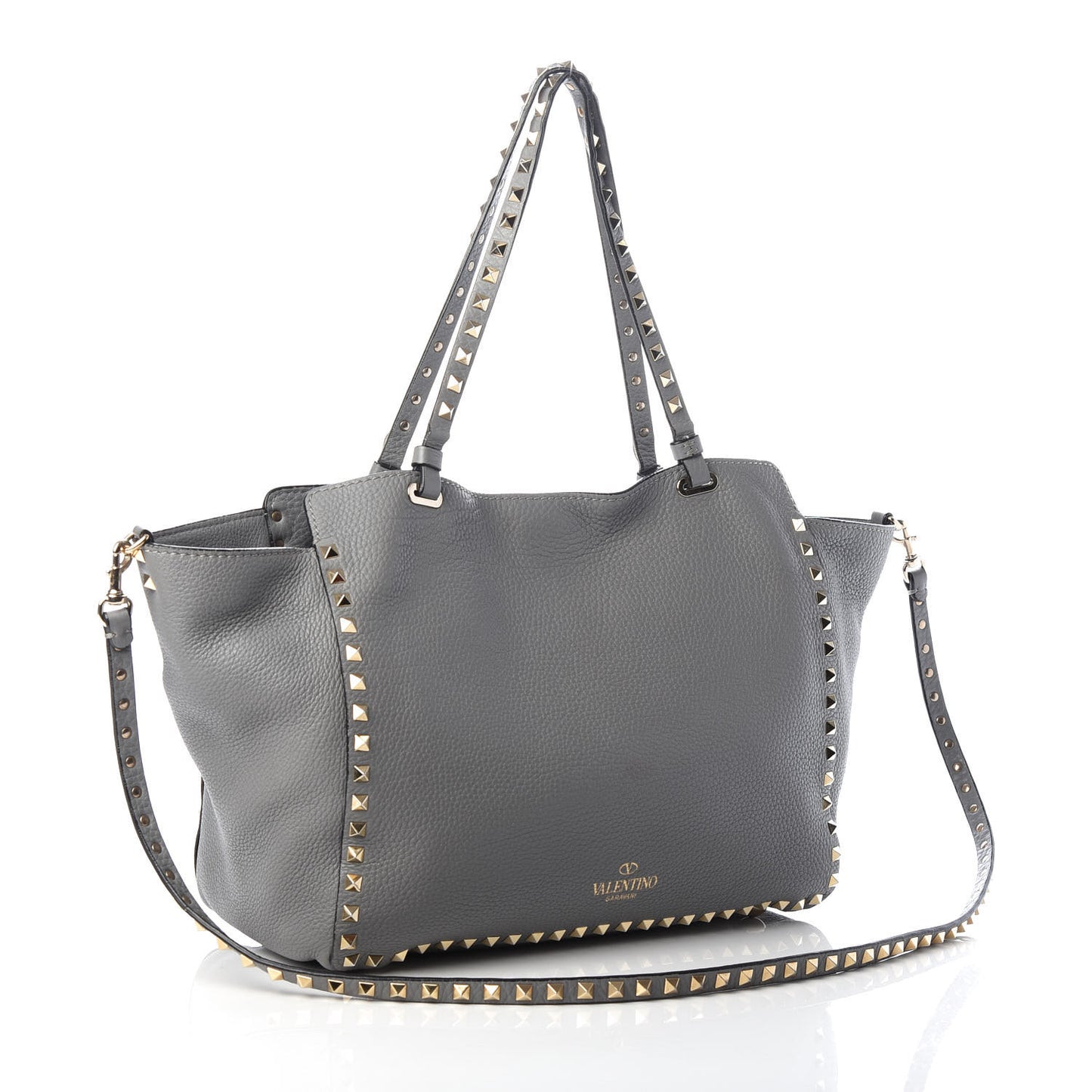 Pebbled Calfskin Medium Rockstud Tote Grey
