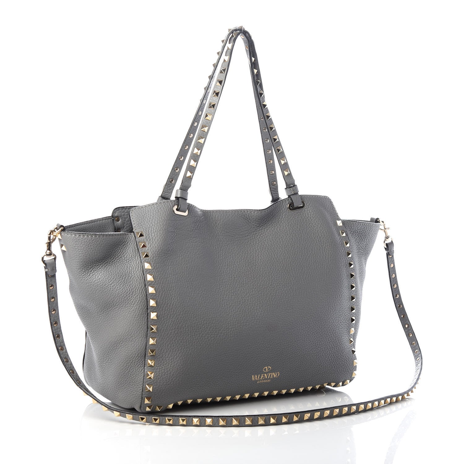Valentino Garavani Pebbled Calfskin Medium Rockstud Tote Grey 3 of 15
