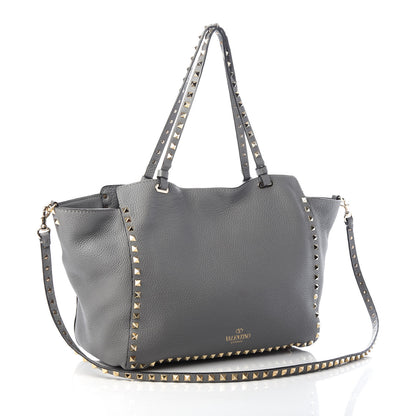 Valentino Garavani Pebbled Calfskin Medium Rockstud Tote Grey 3 of 15