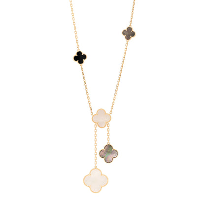 Van Cleef & Arpels 18K Yellow Gold Mother of Pearl Onyx 6 Motifs Magic Alhambra Necklace 1 of 6