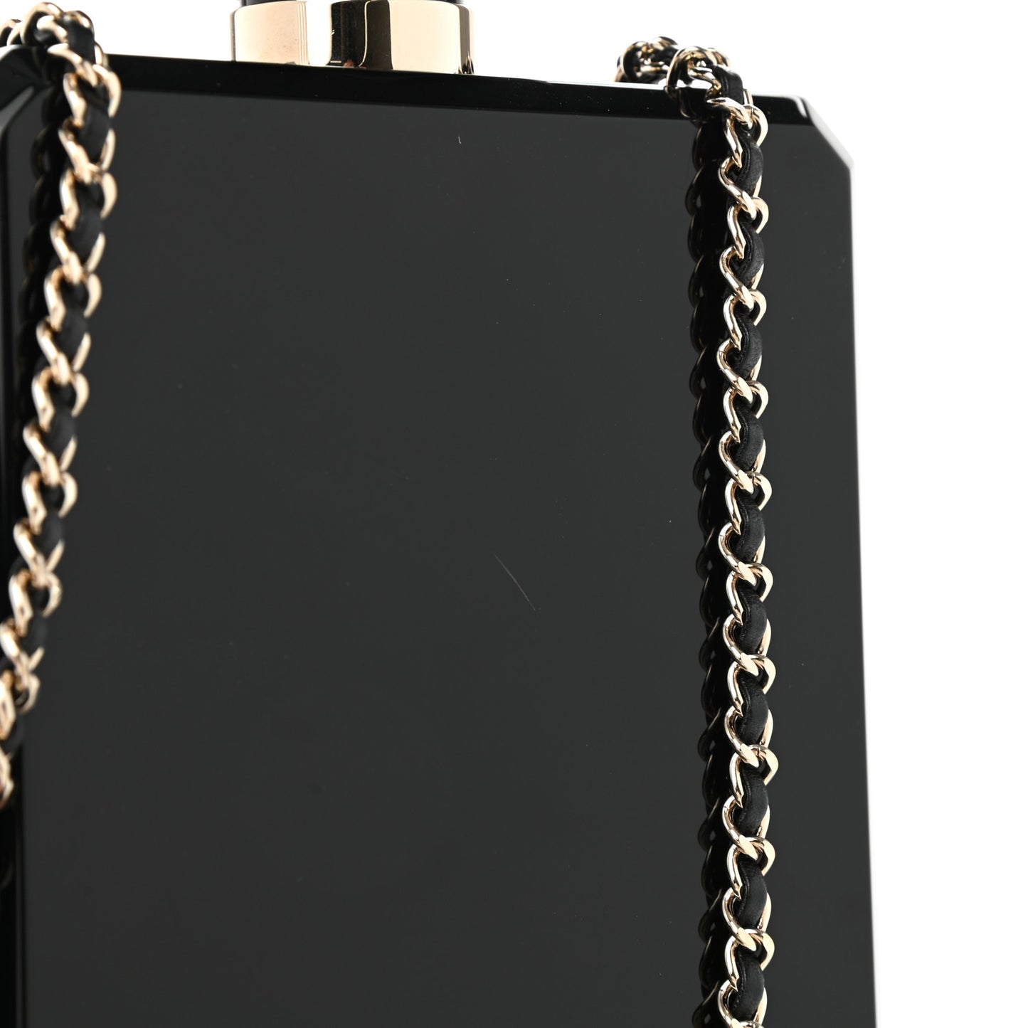Plexiglass Perfume Bottle Clutch Black Gold