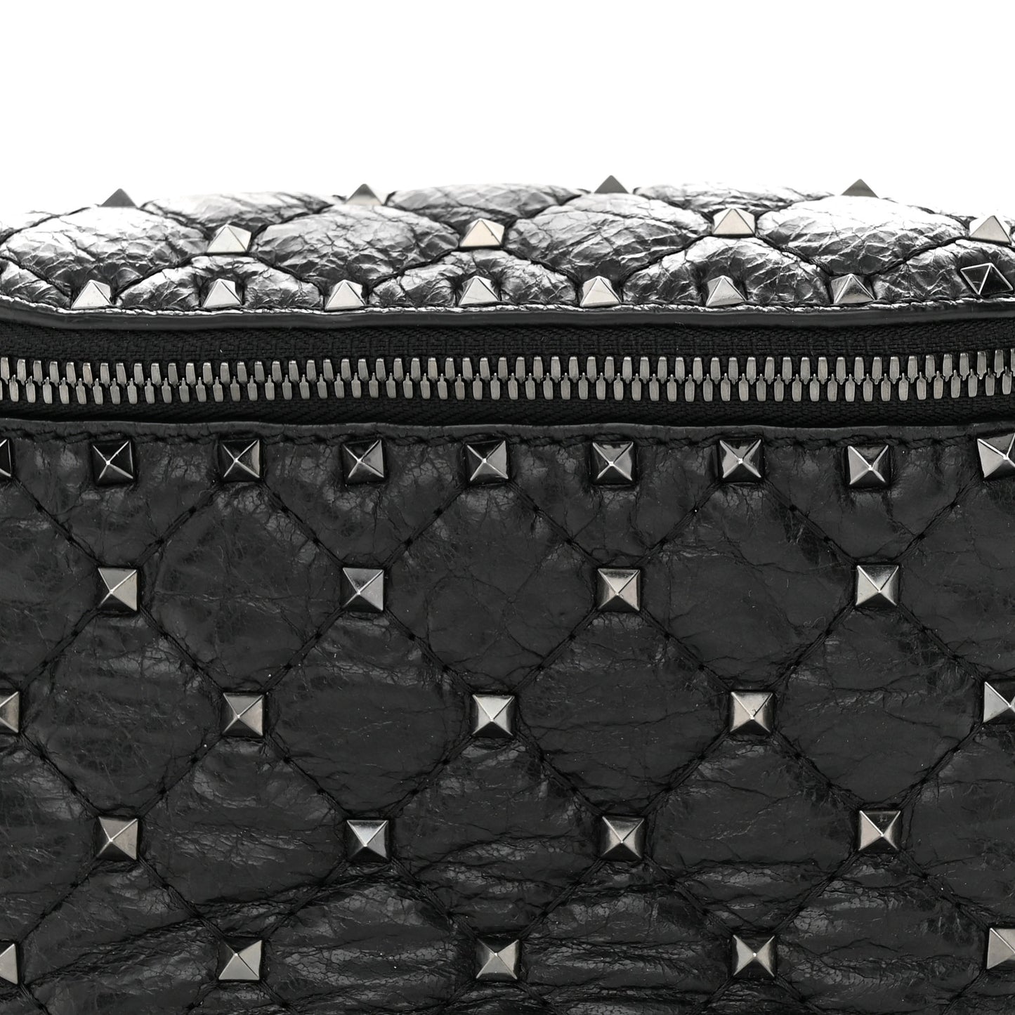 Craquele Nappa Rockstud Spike Belt Bag Black