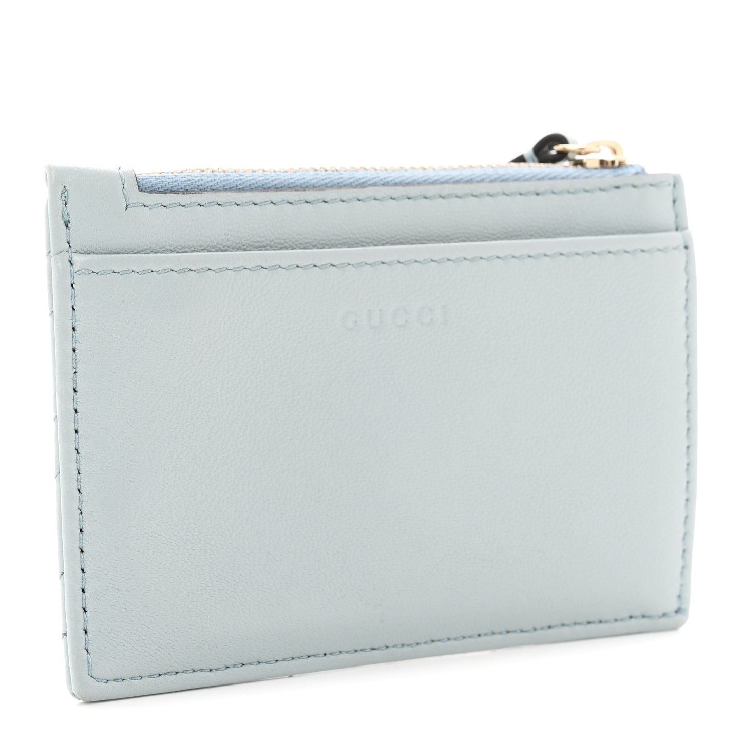 Lambskin Matelasse GG Marmont Zip Key Pouch Light Blue