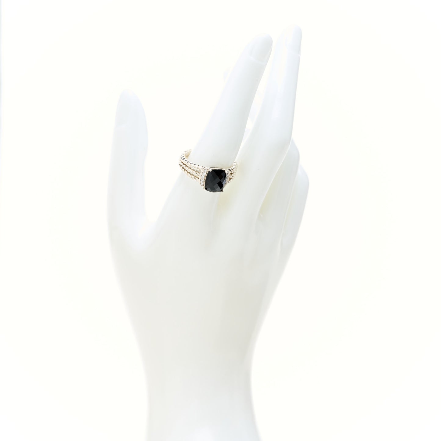 Sterling Silver Diamond Black Onyx 10mm Petite Wheaton Ring 58 8.25