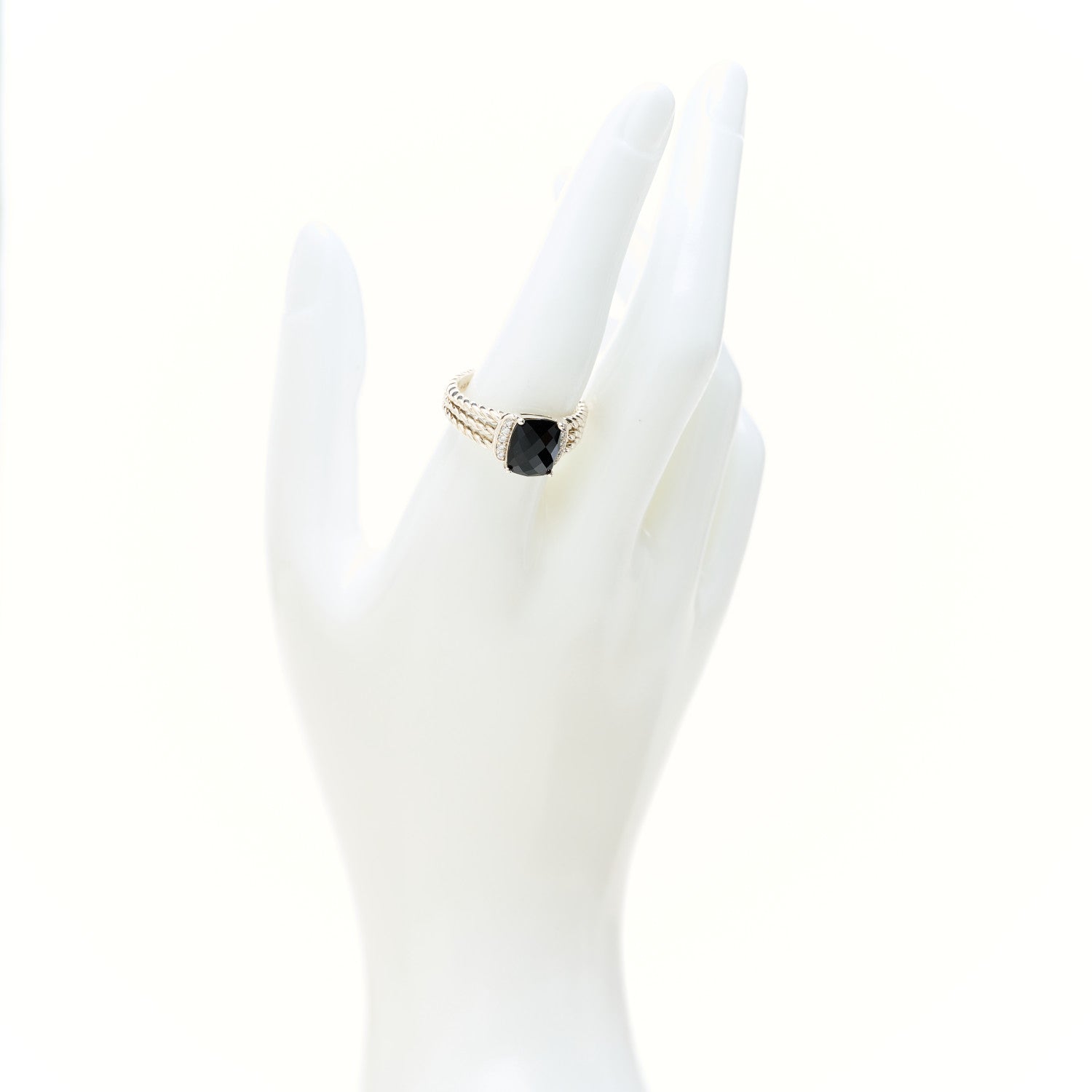 David Yurman Sterling Silver Diamond Black Onyx 10mm Petite Wheaton Ring 58 8.25 2 of 5