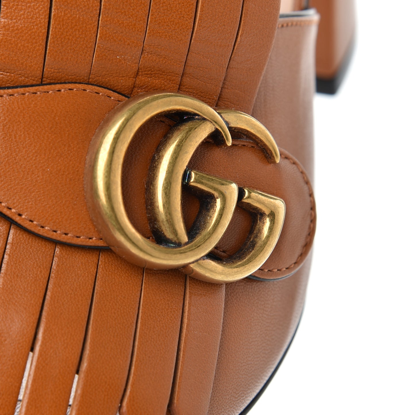 Malaga Kid GG Marmont Fringe 75mm Slide Sandals 38.5 Cognac