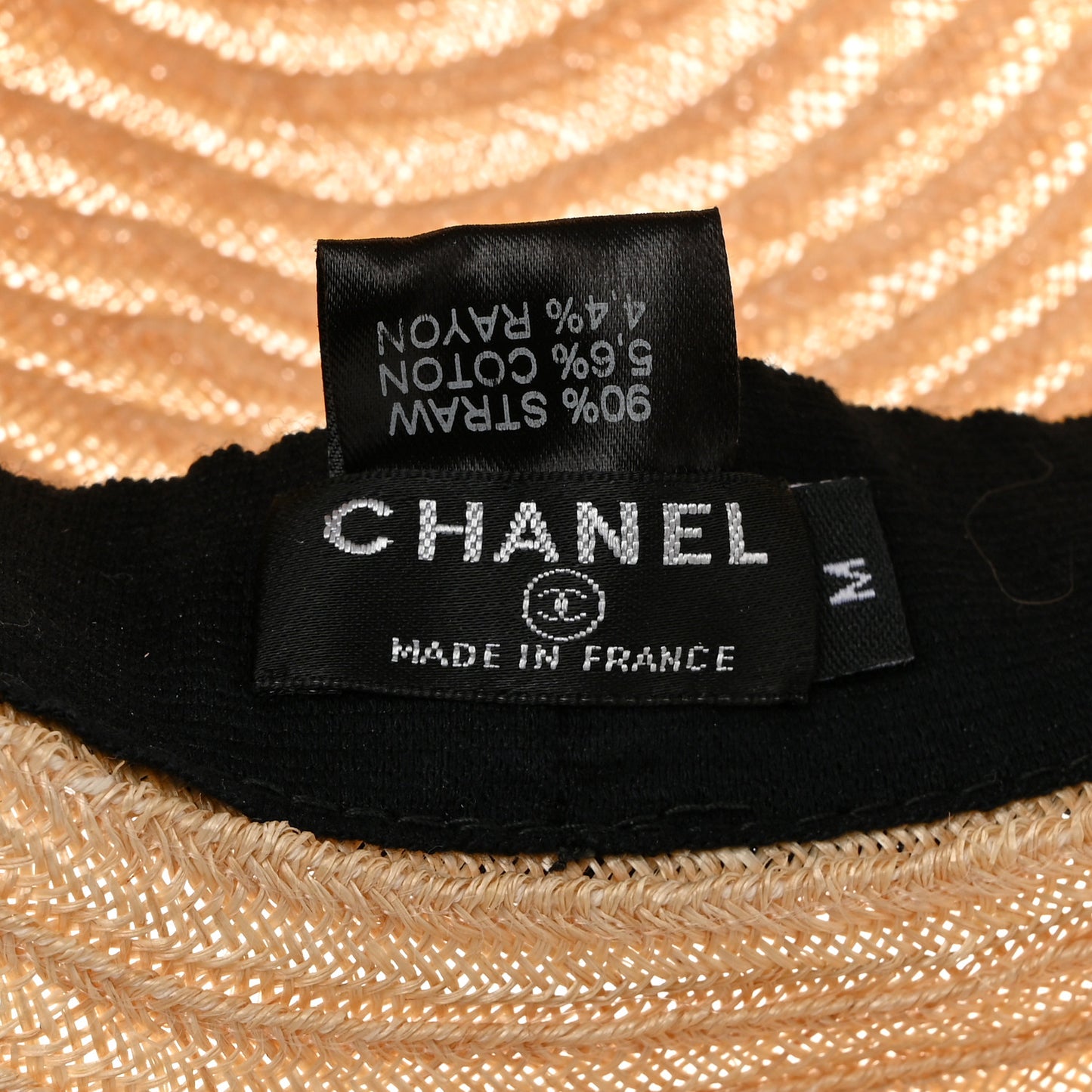 Straw Grosgrain Wide Brim Hat M Beige Black