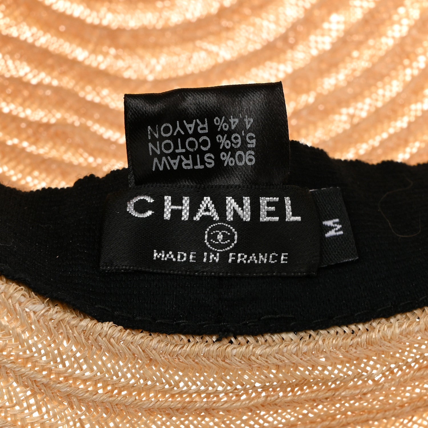 Chanel Straw Grosgrain Wide Brim Hat M Beige Black 8 of 11