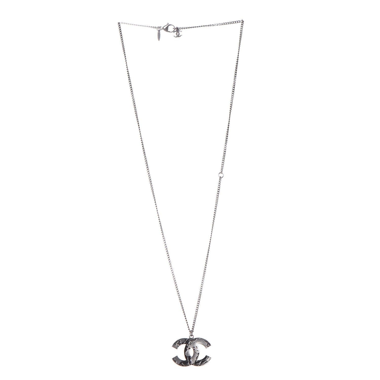 Chanel Enamel Map CC Pendant Necklace Dark Silver 3 of 6