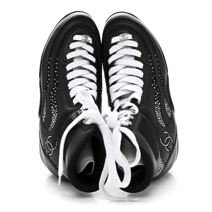Chanel Calfskin Mesh Strass Womens CC Sneakers 37 Black Silver 2 of 8