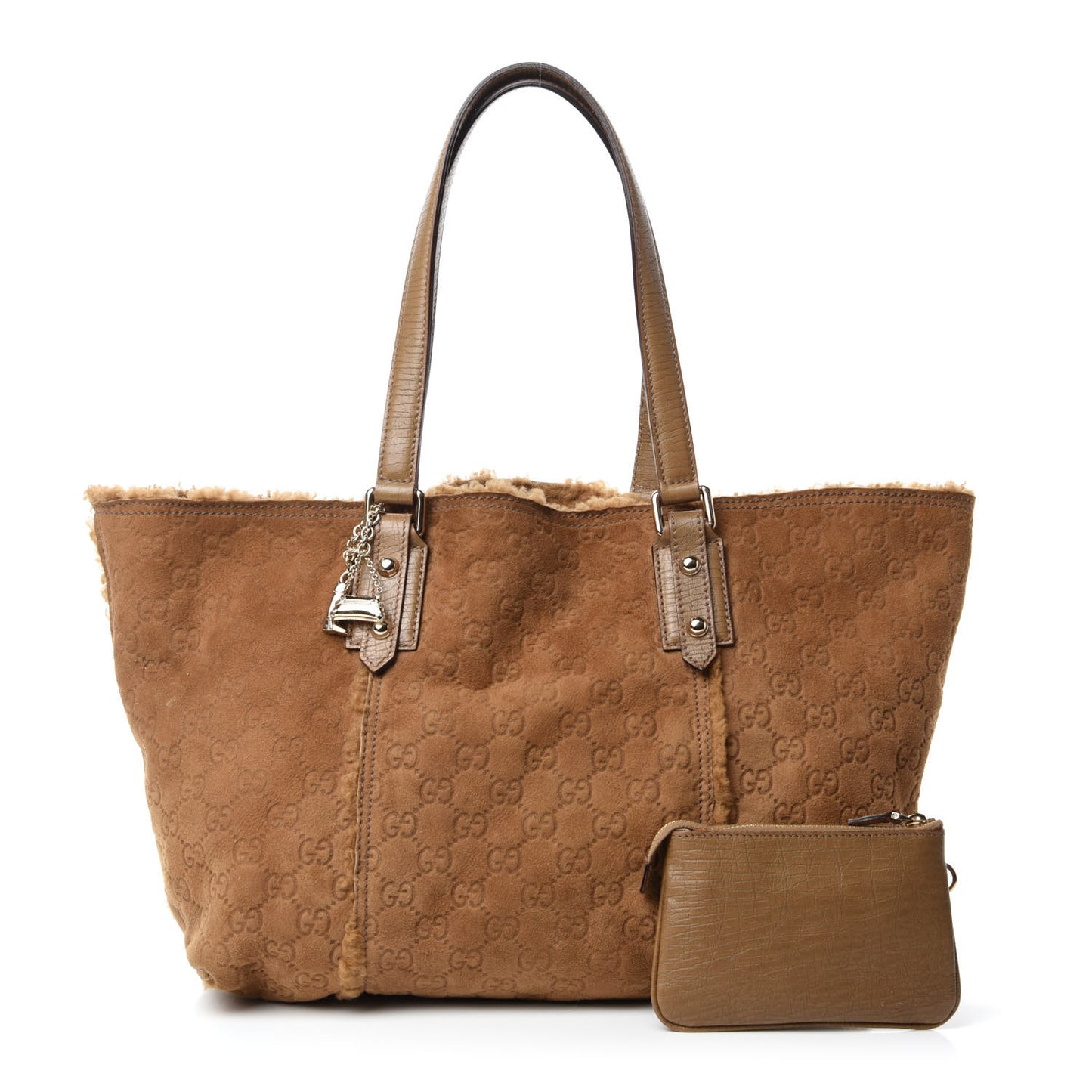 Suede Shearling Guccissima Large Jolicoeur Tote Tan