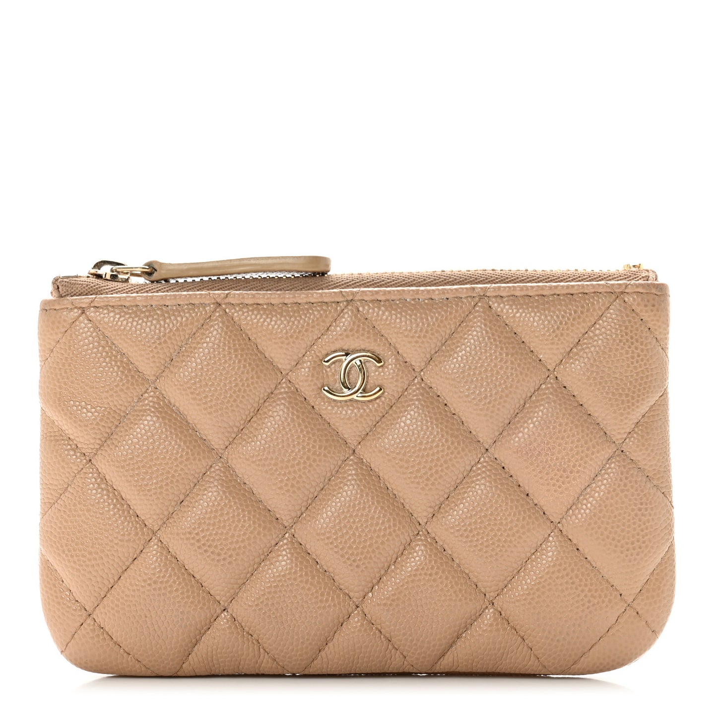 Caviar Quilted Small Cosmetic Case Beige