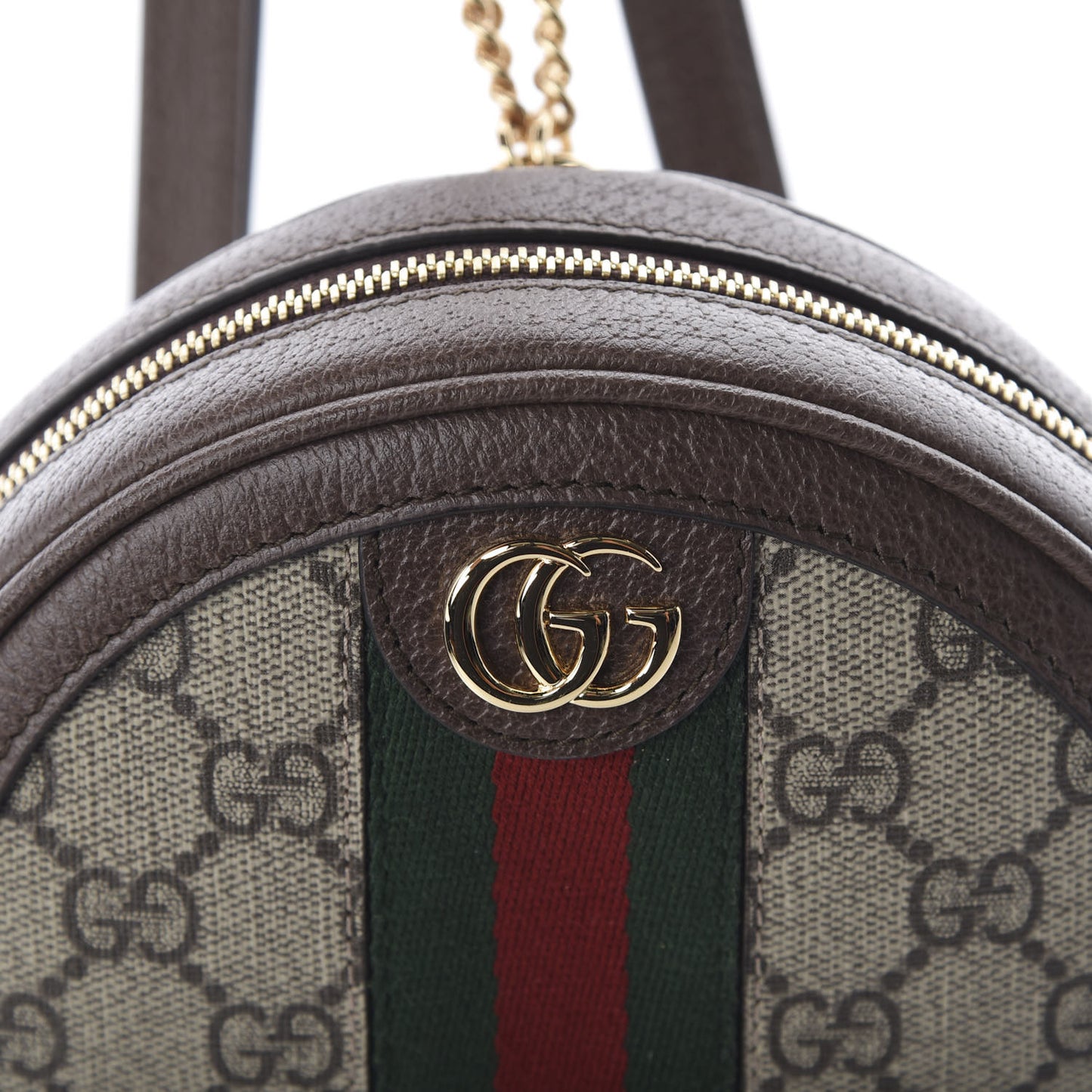 GG Supreme Monogram Web Mini Ophidia Round Backpack Brown