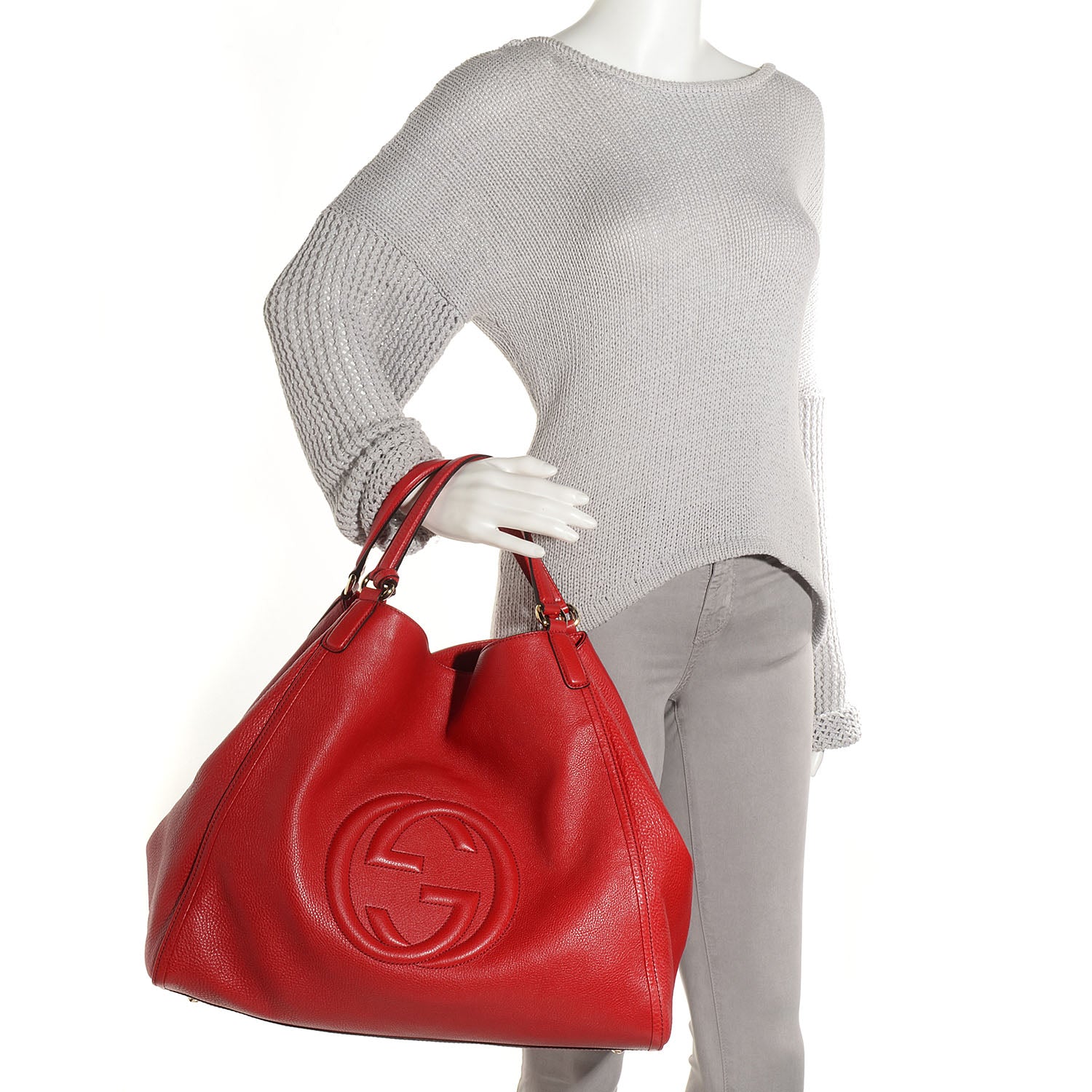 Gucci Pebbled Calfskin Large Soho Shoulder Bag Red 2 of 7