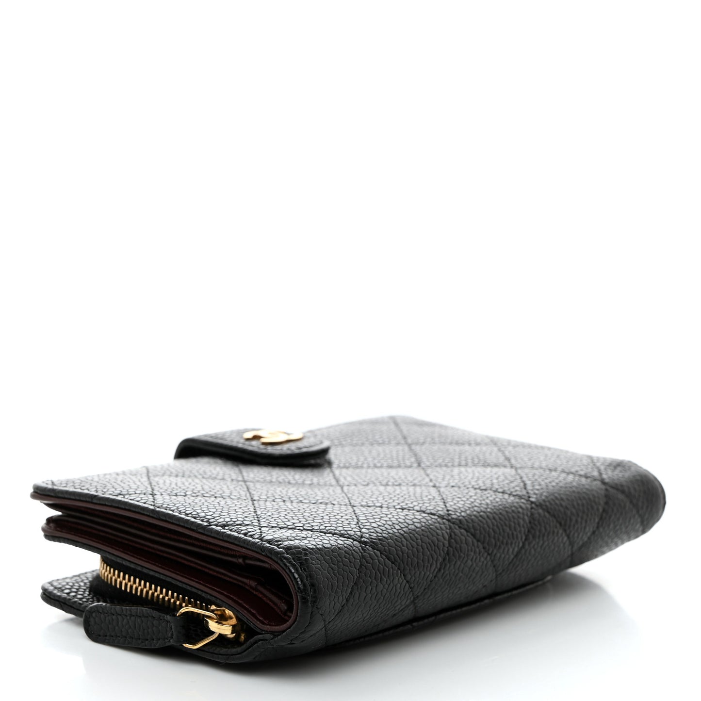 Caviar Quilted Zipped Pocket Wallet Black