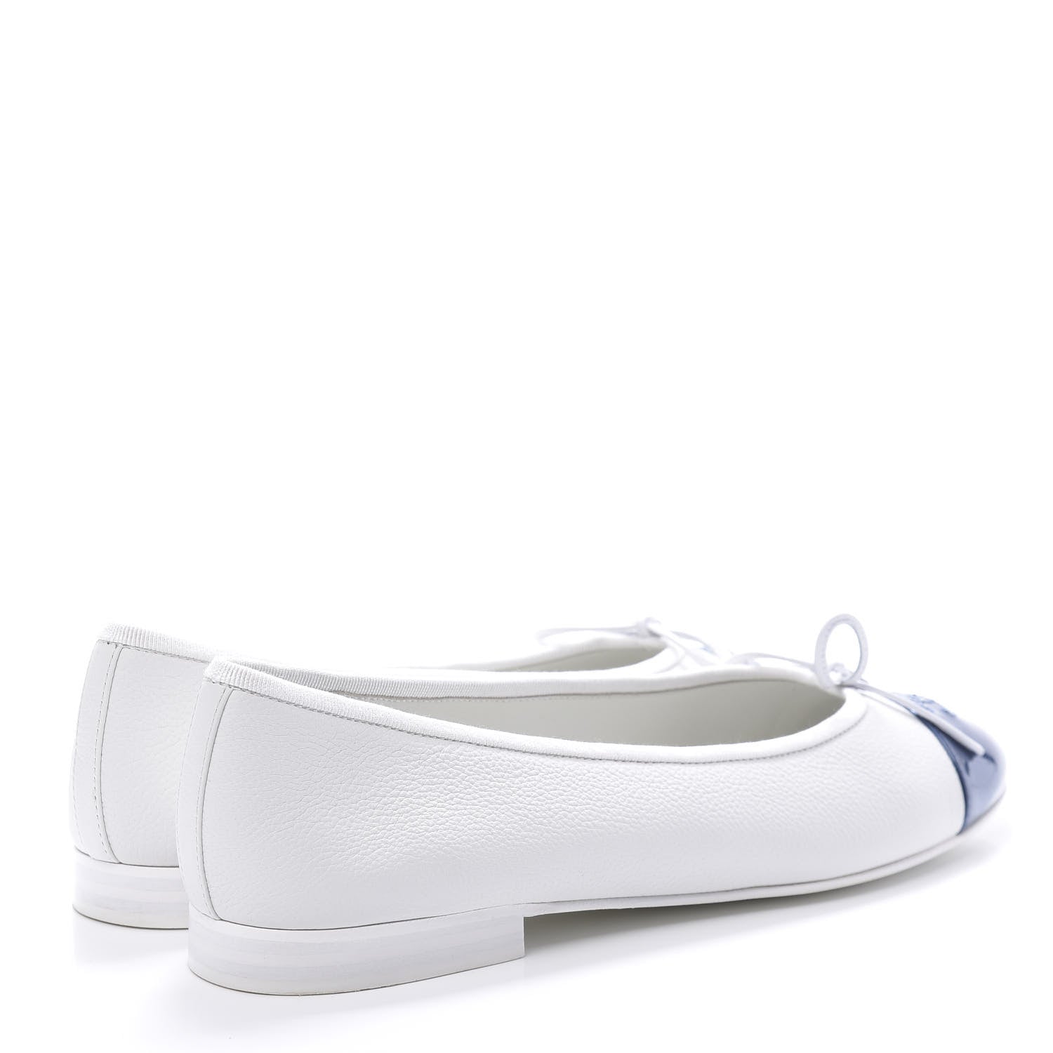 Chanel Calfskin Patent CC Cap Toe Ballerina Flats 40 White Blue 4 of 8