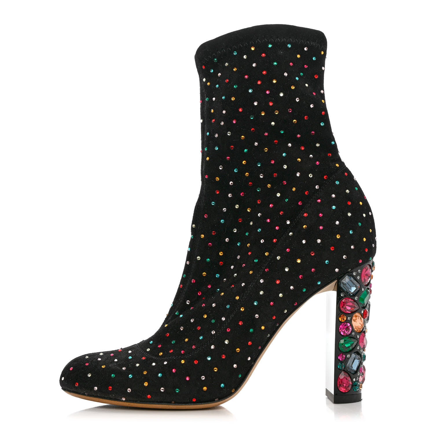 Jimmy Choo Suede Scattered Crystal Embellished Maine 100 Booties 35.5 Black Multicolor 1 of 8