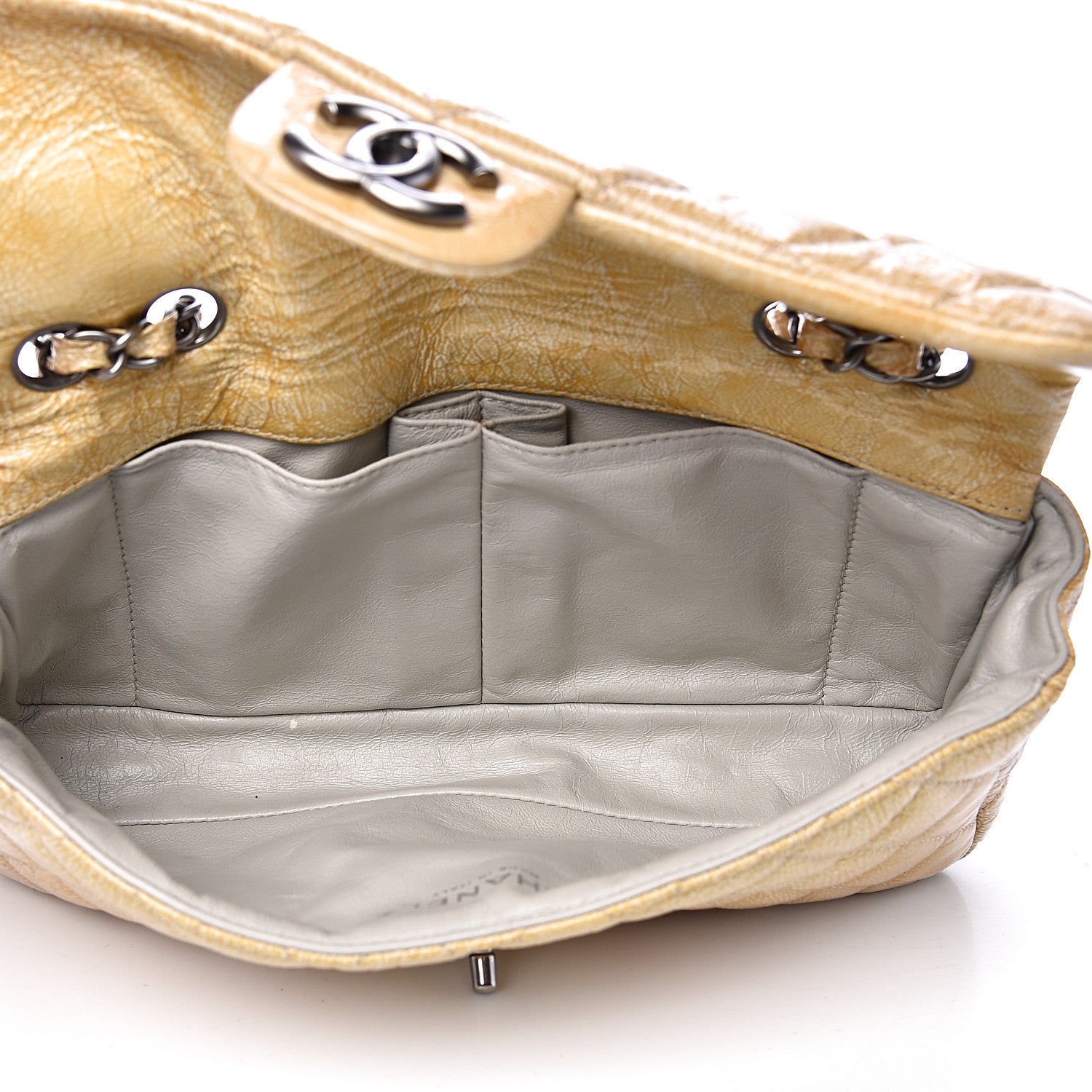 Chanel Crinkled Patent Calfskin Quilted East West Flap Light Beige 4 of 12