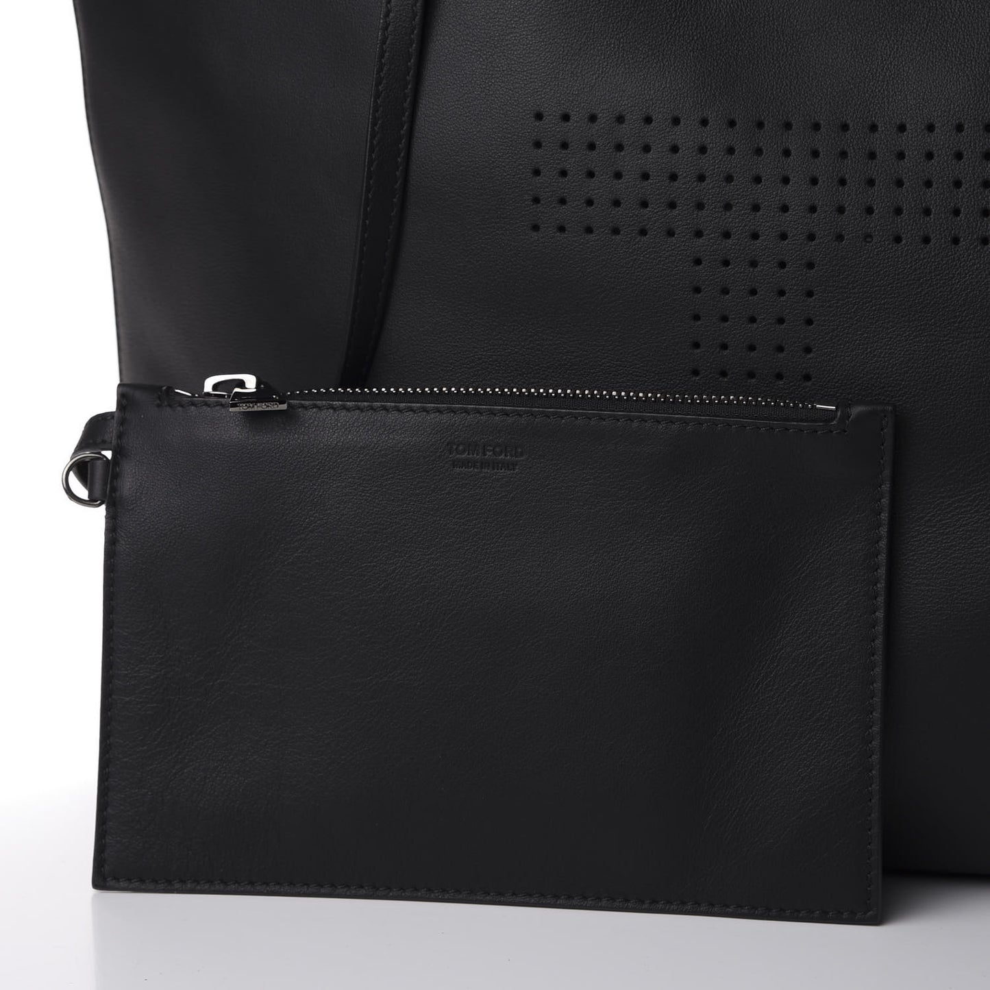 Calfskin Perforated Logo Tote Black