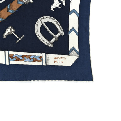 Hermes Cashmere Silk Chevaux Dechaines Shawl 140 Marine Fonce White Noisette 2 of 4