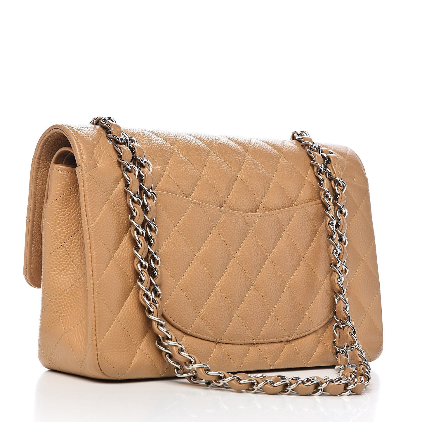 Caviar Quilted Medium Double Flap Beige