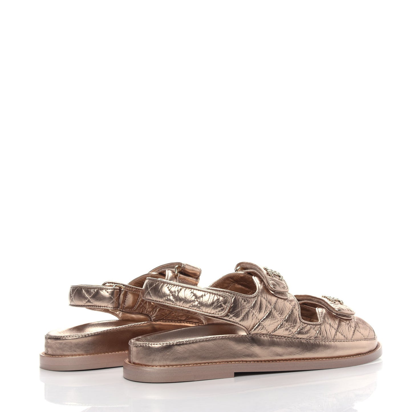 Iridescent Lambskin Quilted Velcro Dad Sandals 41 Light Bronze