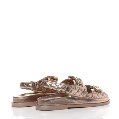 Chanel Iridescent Lambskin Quilted Velcro Dad Sandals 41 Light Bronze 4 of 9