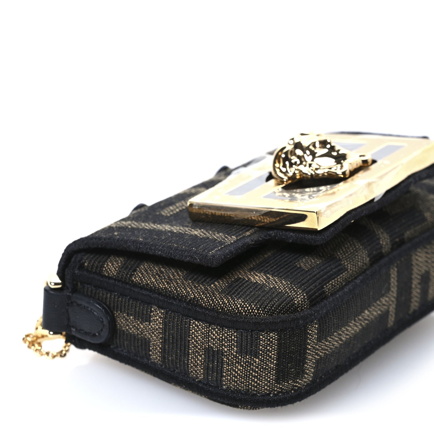 X VERSACE Fabric Jacquard Fendace FF Nano Brooch Baguette Tobacco Black
