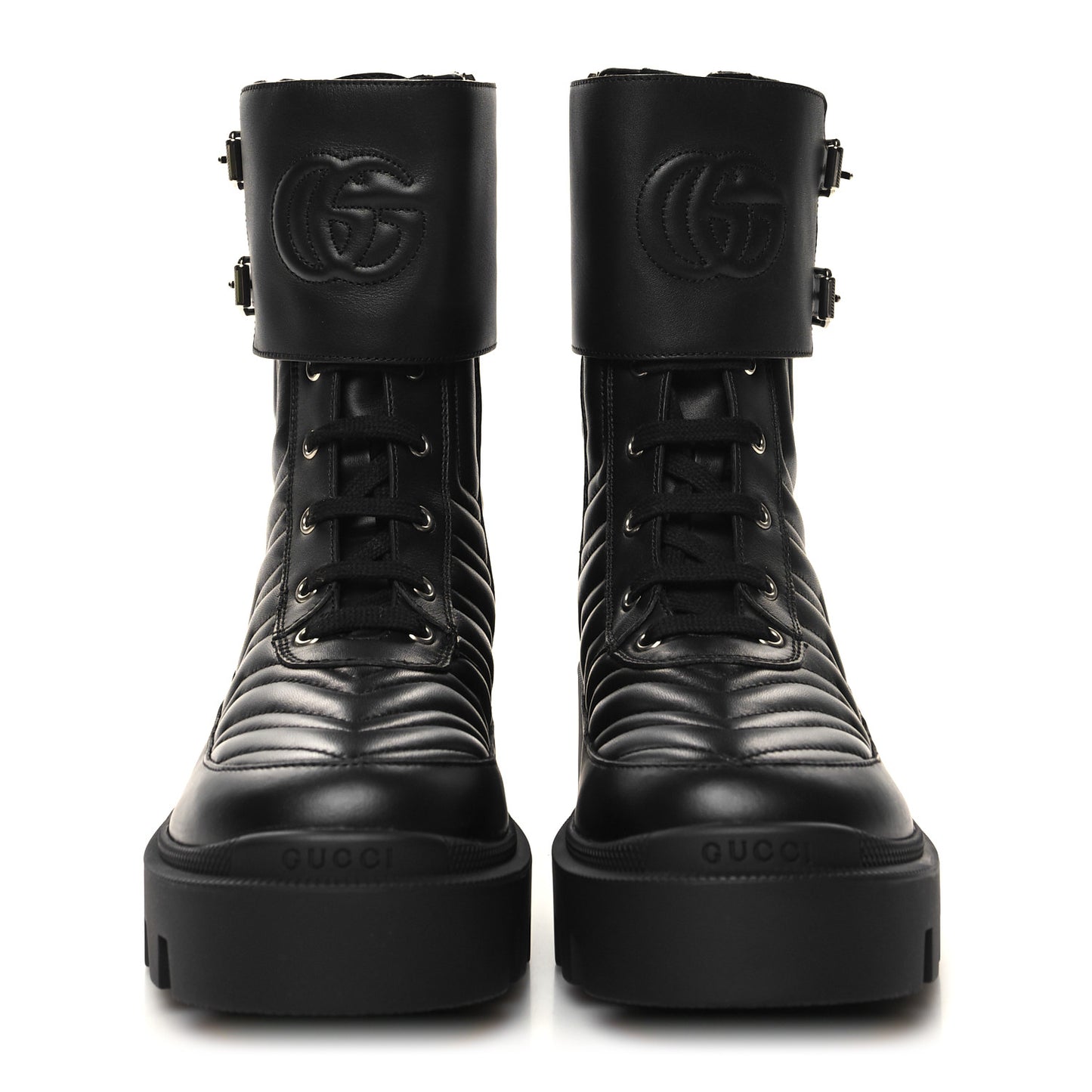 Nappa Frances GG Matelasse Platform Combat Boots 39 Black