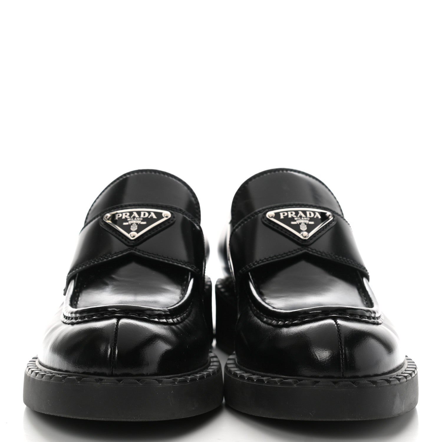 Prada Spazzolato Metal Triangle Logo 50mm Loafers 39 Black 2 of 8
