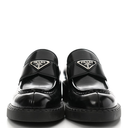 Prada Spazzolato Metal Triangle Logo 50mm Loafers 39 Black 2 of 8