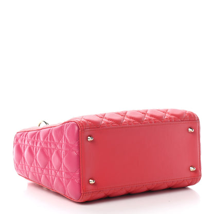 Christian Dior Lambskin Cannage Medium Bi-Color Lady Dior Orange Fuchsia 3 of 8