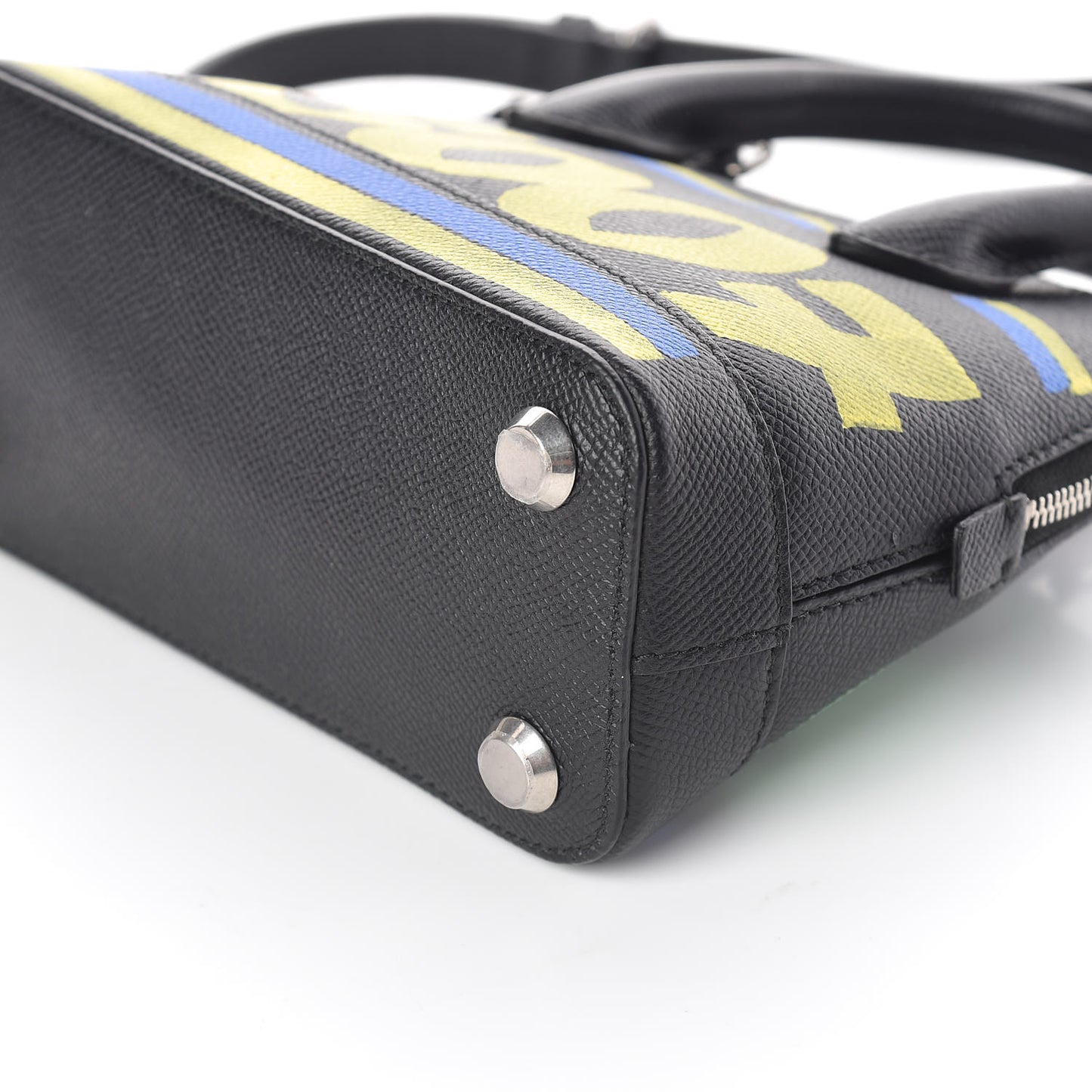 Signature Grained Calfskin Car Tag Print XXS Ville Top Handle Bag Black TBC