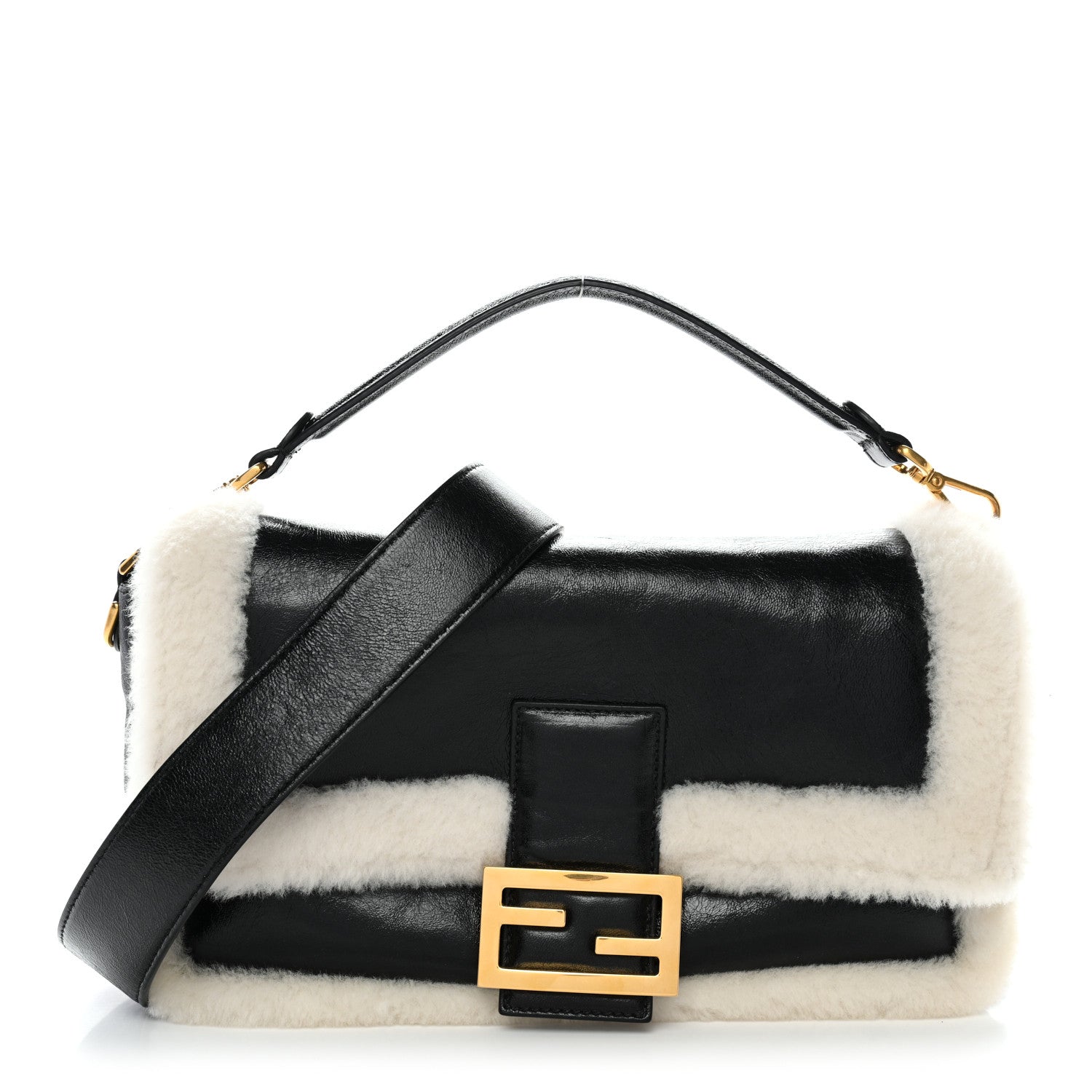 Fendi Lambskin Sheepskin Fur Large Baguette Black 1848841