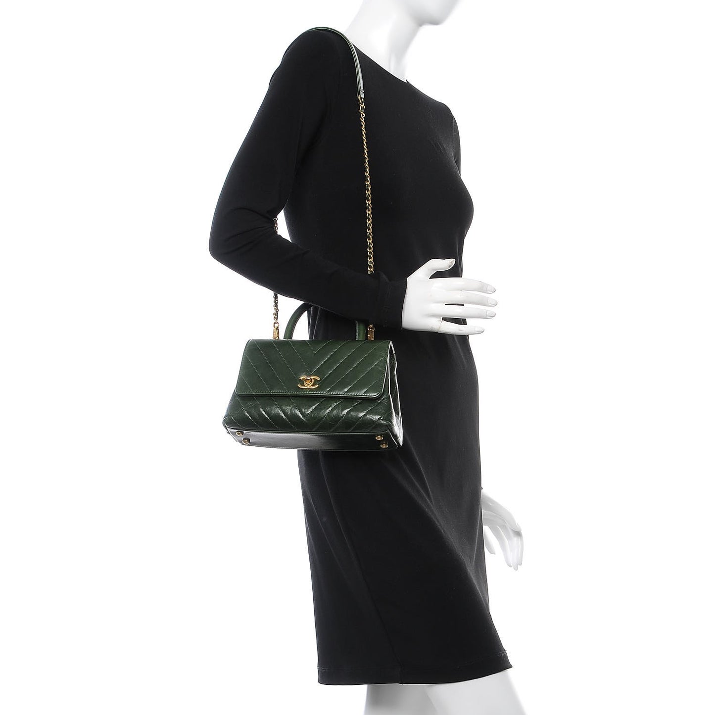 Calfskin Chevron Quilted Mini Coco Handle Flap Green