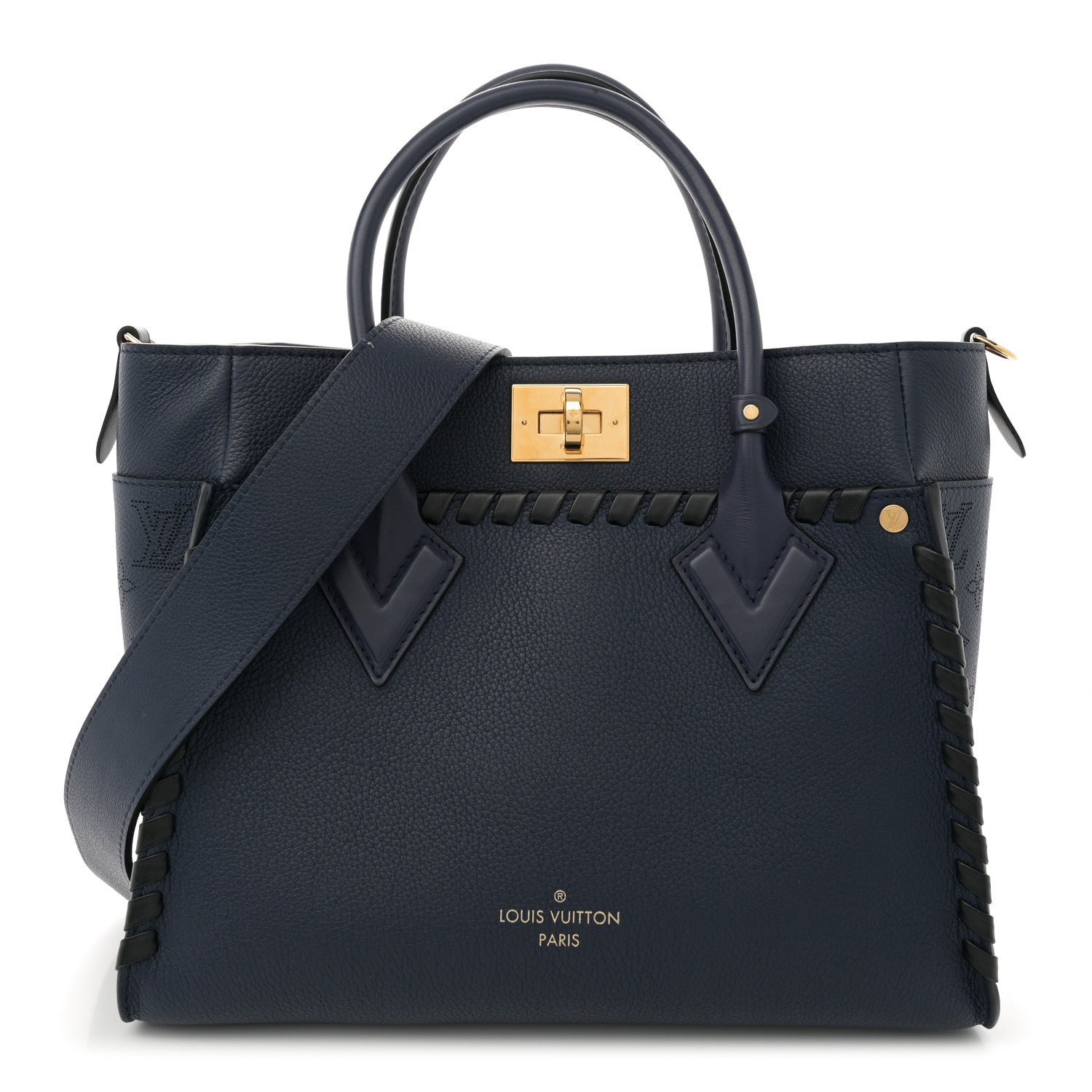 Louis Vuitton Calfskin Mahina Braided On My Side MM Navy Blue 1 of 10