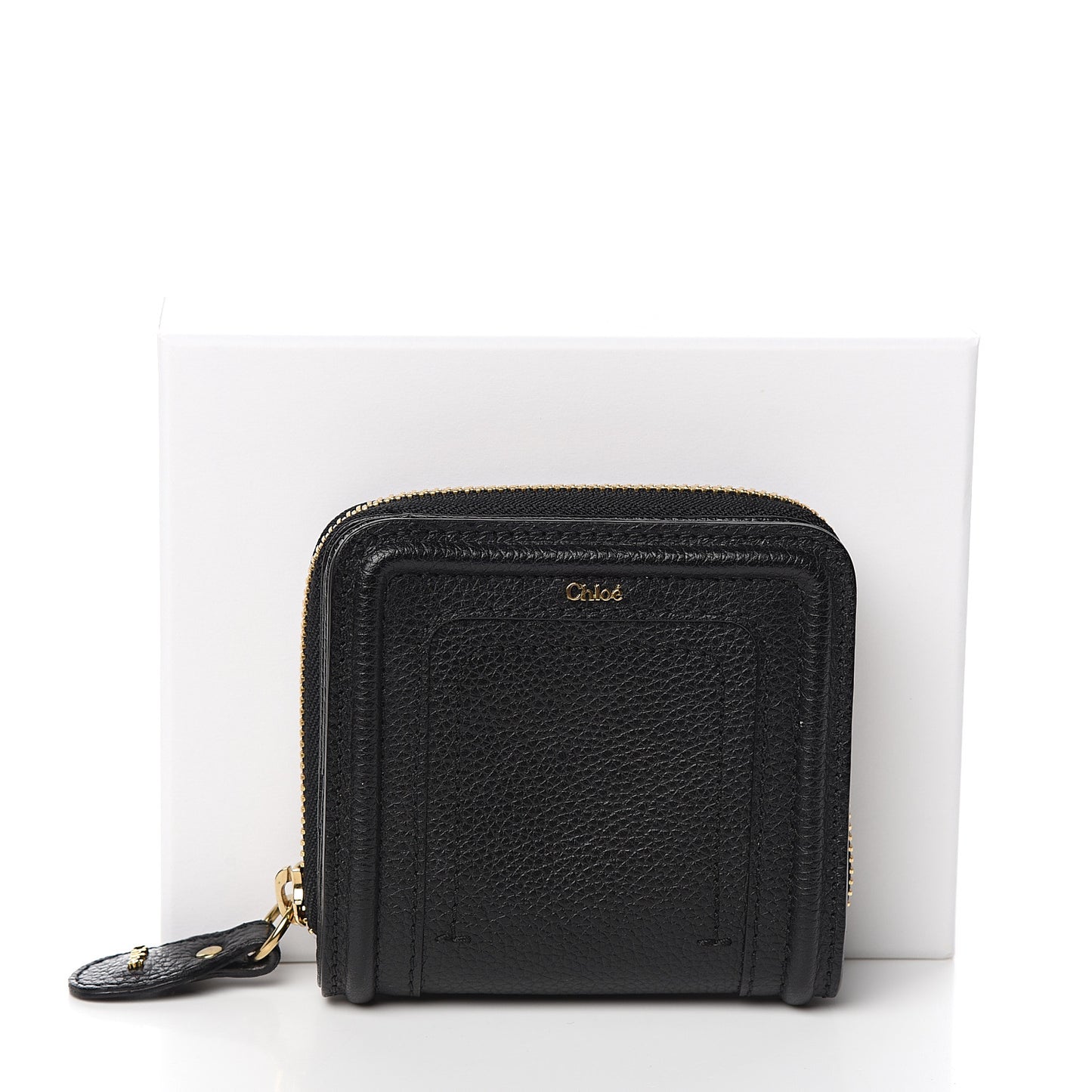 Grained Calfskin Compact Zip Around Wallet Black