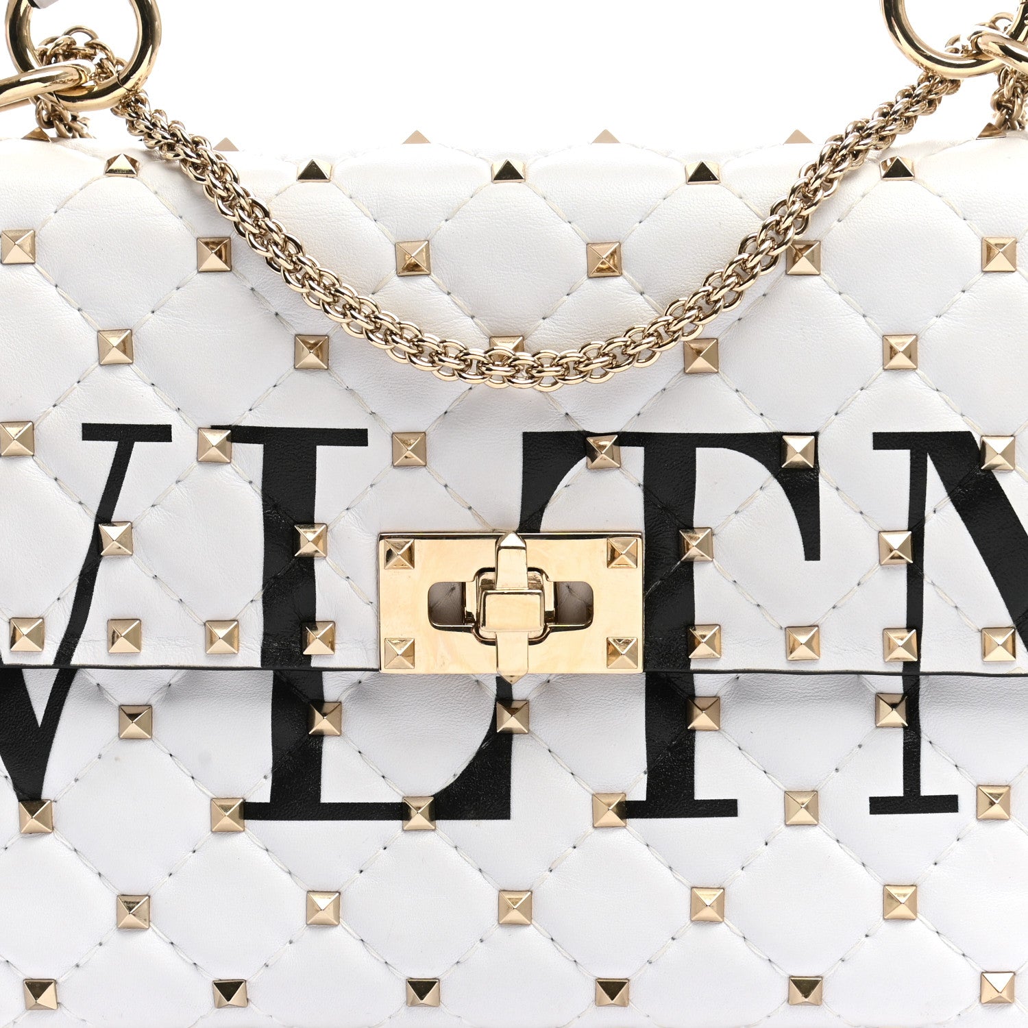 Valentino Garavani Lambskin VLTN Print Medium Rockstud Spike Shoulder Bag Optic White Black 7 of 10