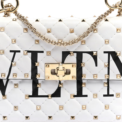 Valentino Garavani Lambskin VLTN Print Medium Rockstud Spike Shoulder Bag Optic White Black 7 of 10