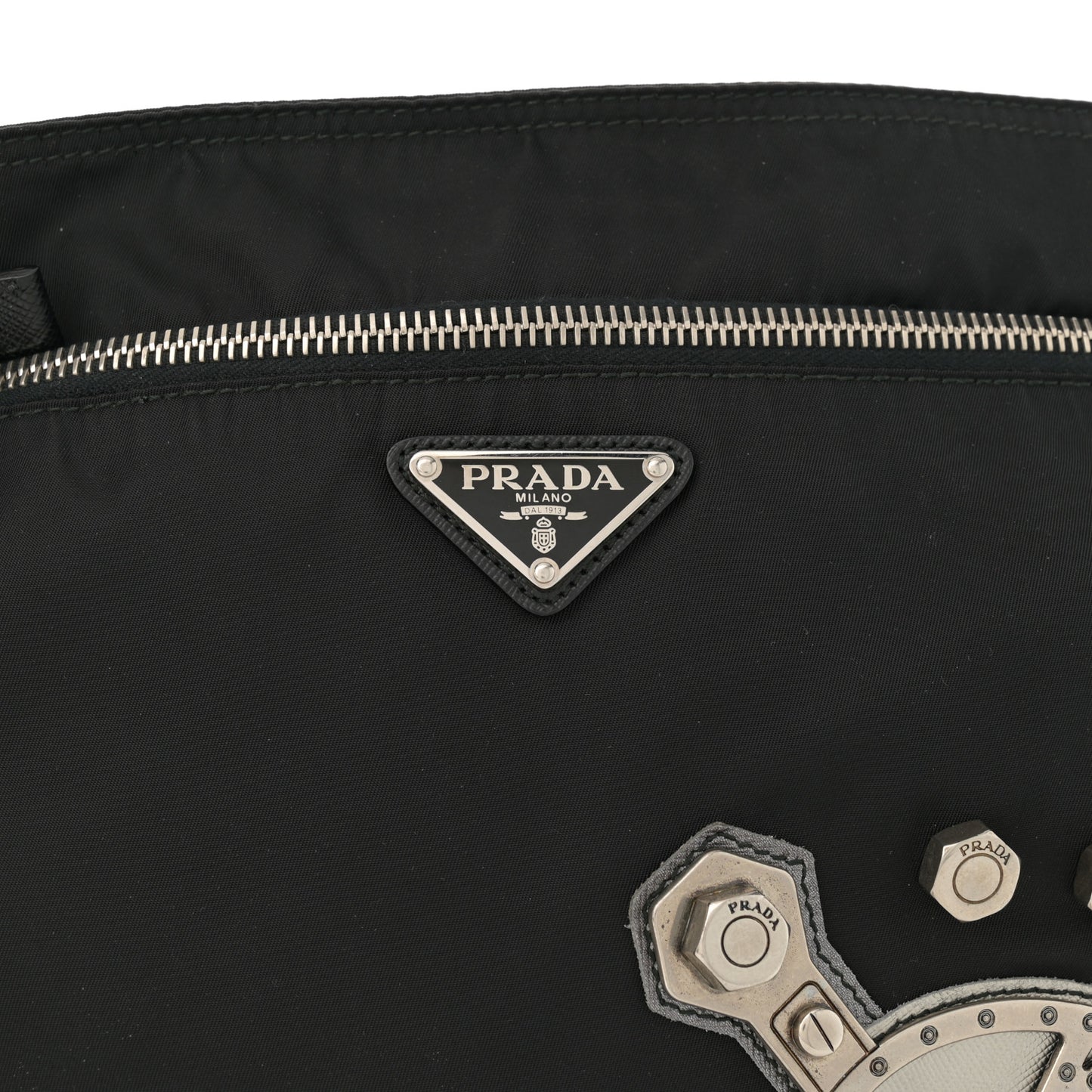 Tessuto Nylon Saffiano Skull Flat Messenger Bag Black