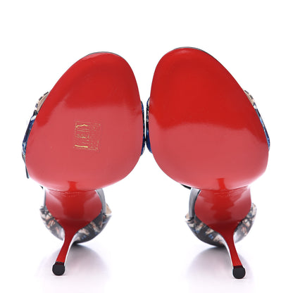Christian Louboutin Patent Bazin Blade Runana 100 Sandals 38.5 Black Multi 6 of 9