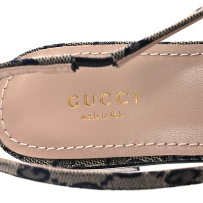 Gucci Monogram Horsebit Womens Slingback Ballet Flat 37.5 Beige Blue 9 of 11