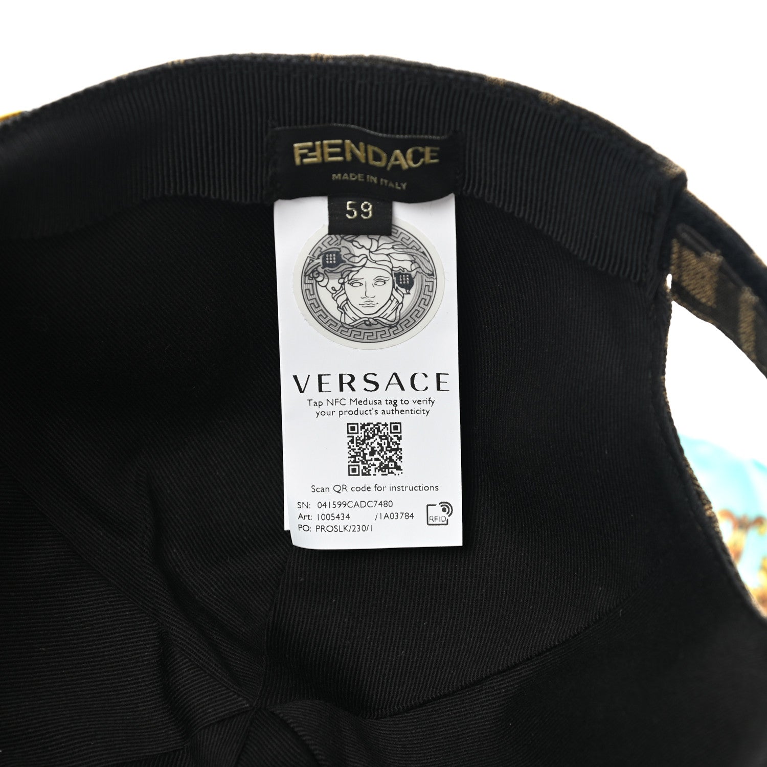 Fendi X VERSACE Silk FF Baroque Fendace Foulard Cap 59 Gold 10 of 11