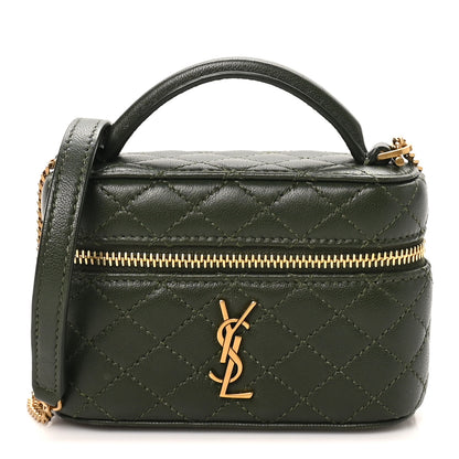 Saint Laurent Lambskin Quilted Mini Gaby Vanity Case Olive Wood 1 of 10