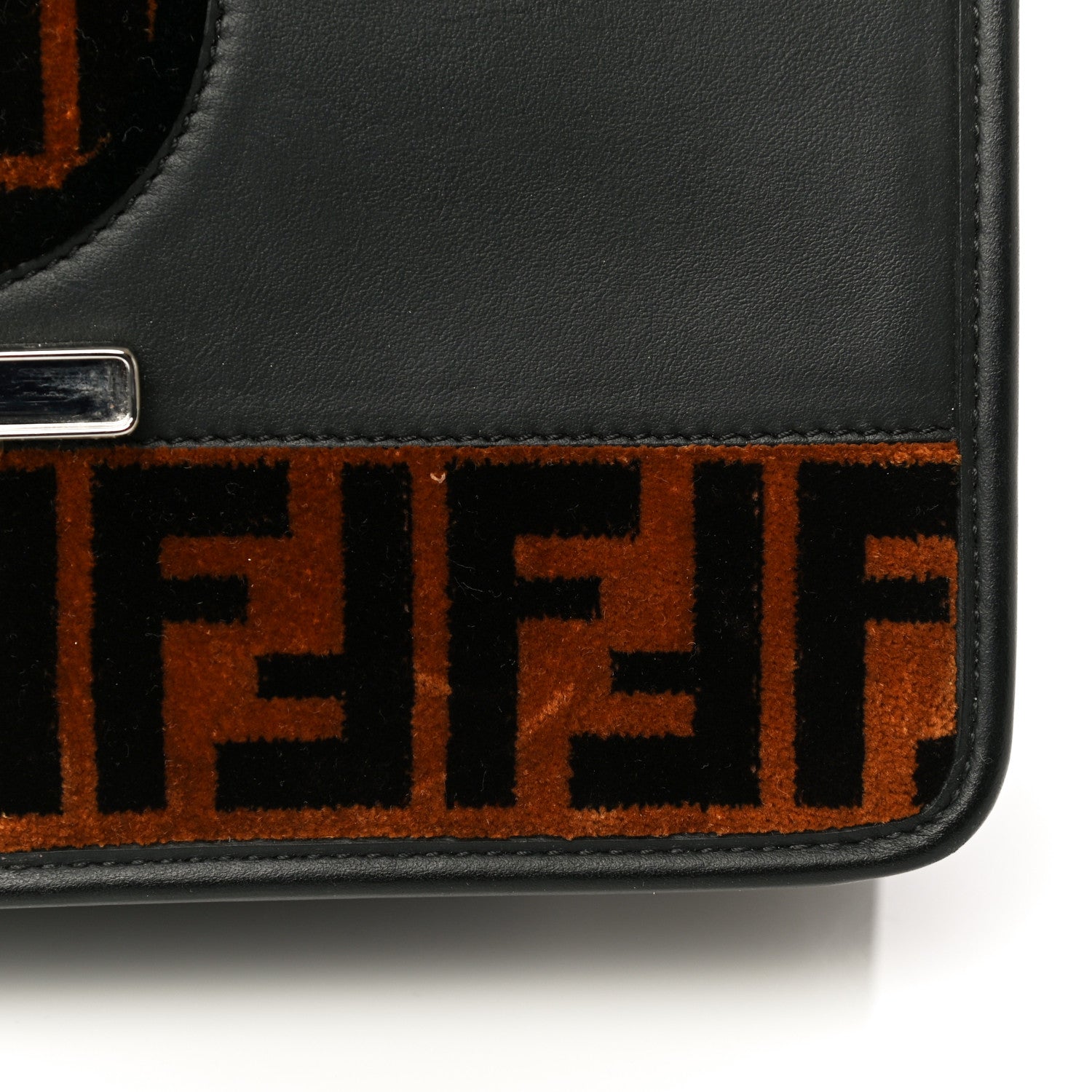 Fendi Vitello Century Velvet F is Fendi FF Kan I Shoulder Bag Black Tobacco 13 of 16