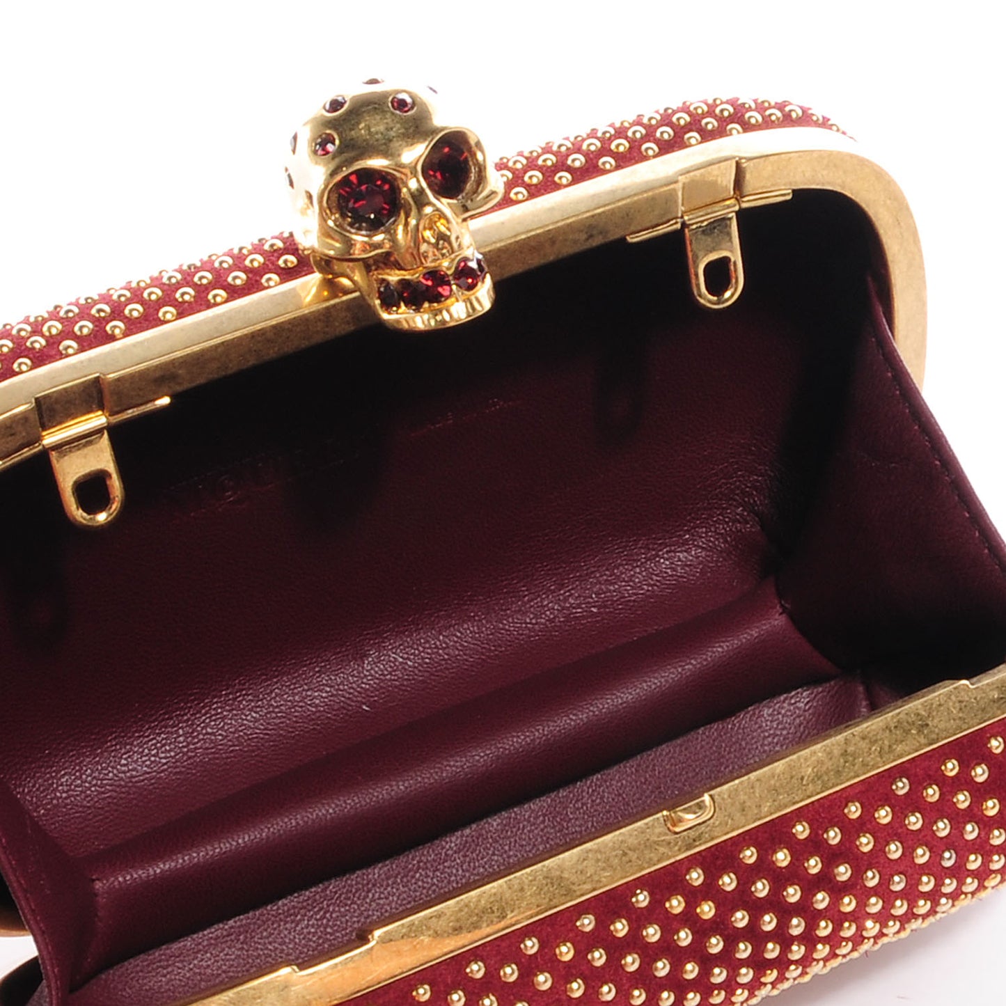Studded Suede Skull Box Clutch Red