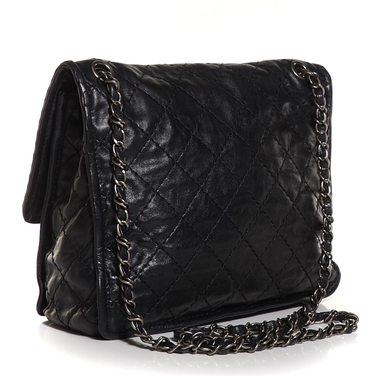 Aged Crumpled Calfskin Small Vintage Flap Black