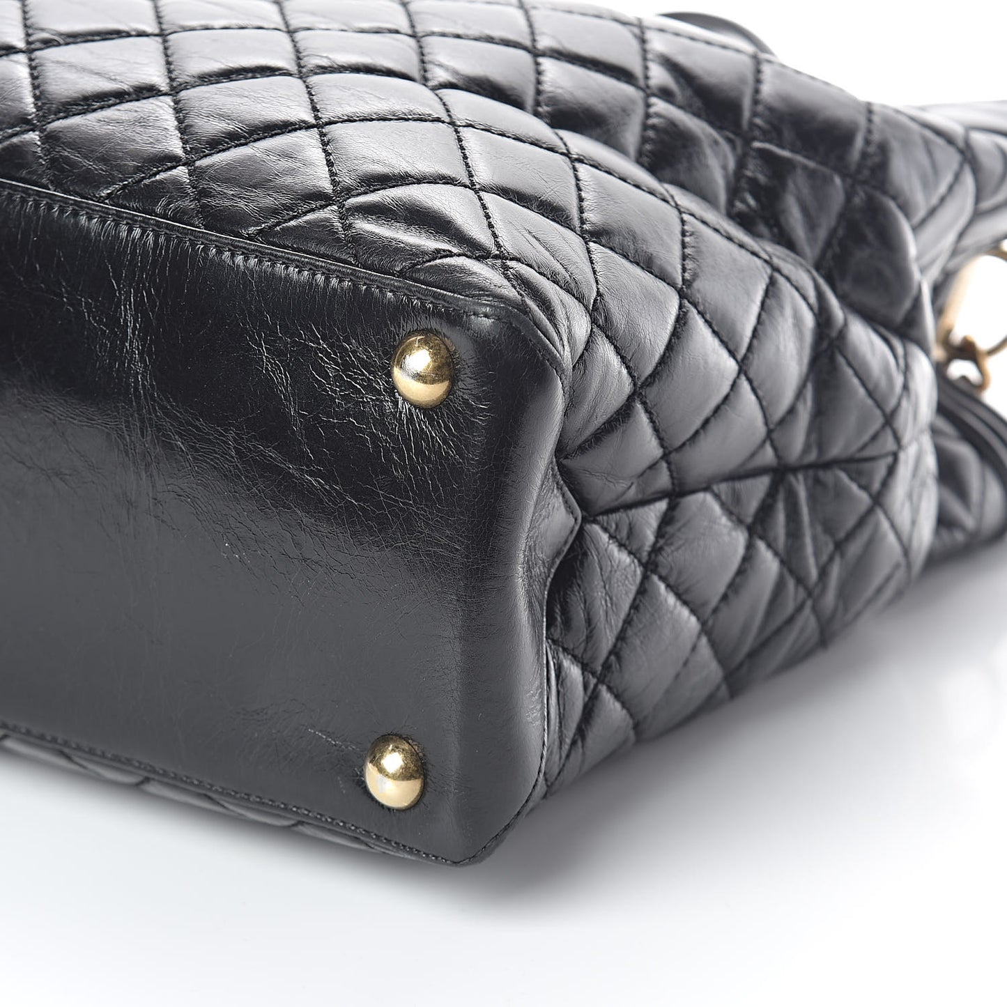 Glazed Calfskin Quilted Large Boy Tote Black